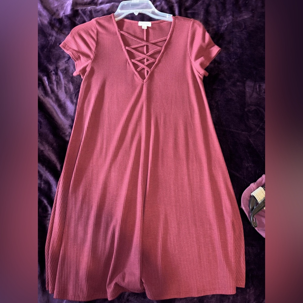 Love, Fire Burgundy V-Neck Dress